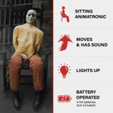 Haunted Hill Farm Motion-Activated Thrashing Prisoner by Tekky, Sitting Premium Halloween Animatronic, Plug-In or Battery
