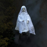 4-Ft. Motion-Activated Sitting Tombstone Girl by Tekky, Premium Talking Halloween Animatronic, Plug-In or Battery