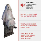 4-Ft. Motion-Activated Sitting Tombstone Girl by Tekky, Premium Talking Halloween Animatronic, Plug-In or Battery