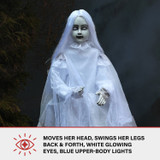 4-Ft. Motion-Activated Sitting Tombstone Girl by Tekky, Premium Talking Halloween Animatronic, Plug-In or Battery