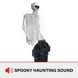 5.8-Ft. Motion-Activated Floating Skeleton Ghost Over Tombstone by Tekky, Premium Halloween Animatronic, Battery Operated