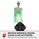 5.8-Ft. Motion-Activated Floating Skeleton Ghost Over Tombstone by Tekky, Premium Halloween Animatronic, Battery Operated
