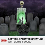 5.8-Ft. Motion-Activated Floating Skeleton Ghost Over Tombstone by Tekky, Premium Halloween Animatronic, Battery Operated