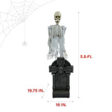 5.8-Ft. Motion-Activated Floating Skeleton Ghost Over Tombstone by Tekky, Premium Halloween Animatronic, Battery Operated