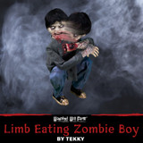 Haunted Hill Farm Motion-Activated Crouching Limb Eater Zombie Boy by Tekky, Premium Halloween Animatronic, Plug-In or Battery