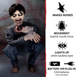 Haunted Hill Farm Motion-Activated Crouching Limb Eater Zombie Boy by Tekky, Premium Halloween Animatronic, Plug-In or Battery