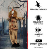 4.6-Ft. Swinging Clown with Lights and Sound, Indoor or Covered Outdoor Halloween Decoration