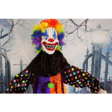 Haunted Hill Farm 5.5-Ft. Buttons the Animatronic Clown, Indoor/ or Covered Outdoor Halloween Decoration, Talks, Red LED Eyes, Battery-Operated