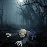 5.2-Ft. Long Crawling Animatronic Zombie with Lights and Sound, Indoor or Covered Outdoor Halloween Decoration