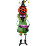 Haunted Hill Farm 40-In. Iron Pumpkin-Head Witch Holding Candy Dish with Removable Yard Stake for Indoor or Outdoor Halloween Decoration