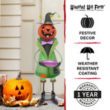 Haunted Hill Farm 40-In. Iron Pumpkin-Head Witch Holding Candy Dish with Removable Yard Stake for Indoor or Outdoor Halloween Decoration