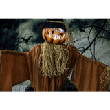 Haunted Hill Farm 74-In. Gordon the Scarecrow w/ Rotating Jack-O-Lantern Head, Indoor or Covered Outdoor Halloween Decoration, Battery-Operated