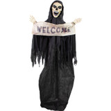 Haunted Hill Farm 67-In. Azrail the Animated Welcome Reaper, Indoor or Covered Outdoor Halloween Decoration, Battery Operated