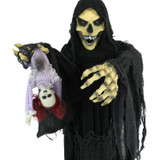 Haunted Hill Farm Life-Size Animatronic Reaper, Indoor/Outdoor Halloween Decoration, Flashing Colorful Eyes, Poseable, Battery-Operated