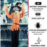 Haunted Hill Farm Hayward the Moaning Skeleton Scarecrow with Rotating Head, Indoor or Covered Outdoor Halloween Decoration, Battery-Operated