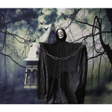 Haunted Hill Farm 63-In. Thanatos the Talking Skeleton Reaper w/ Moving Mouth, Indoor or Covered Outdoor Halloween Decoration, Battery-Operated