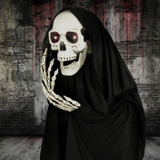 Haunted Hill Farm Life-Size Animatronic Reaper, Indoor/Outdoor Halloween Decoration, Light-up Red Eyes, Poseable, Battery-Operated