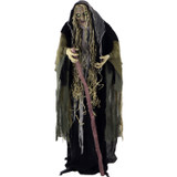 Haunted Hill Farm 68-In. Animatronic Witch with a Staff, Indoor or Covered Outdoor Halloween Decoration, Light-up White Eyes, Battery-Operated