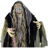 Haunted Hill Farm 68-In. Animatronic Witch with a Staff, Indoor or Covered Outdoor Halloween Decoration, Light-up White Eyes, Battery-Operated