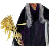 Haunted Hill Farm Sinthia the Animatronic Talking Witch with a Broomstick, Indoor or Covered Outdoor Halloween Decoration, Battery-Operated