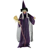 6-Ft. Animatronic Witch with Broomstick, Lights and Sound, Indoor/Covered Outdoor Halloween Decoration