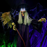 6-Ft. Animatronic Witch with Broomstick, Lights and Sound, Indoor/Covered Outdoor Halloween Decoration