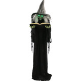 Haunted Hill Farm Life-Size Animatronic Witch, Indoor/Outdoor Halloween Decoration, Light-up Green Eyes, Talking, Battery-Operated
