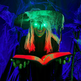 5.8-Ft. Poseable Witch with Spell Book, Lights and Sound, Indoor/Covered Outdoor Halloween Decoration