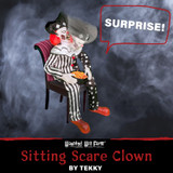 Haunted Hill Farm Motion-Activated Sitting Scare Clown by Tekky, Premium Talking Halloween Animatronic, Plug-In or Battery