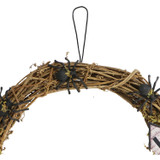 Haunted Hill Farm 15-In. Natural Grapevine Wreath with Spiders, Tombstones, and Haunted Houses for Halloween Door or Wall Decoration