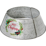 Fraser Hill Farm Metal Christmas Tree Collar with Merry Christmas Greeting and Galvanized Finish