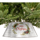 Fraser Hill Farm Metal Christmas Tree Collar with Merry Christmas Greeting and Galvanized Finish