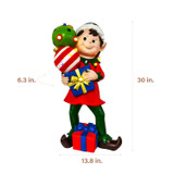 Fraser Hill Farm 30-inch Elf Figurine Holding Presents with Built-in Multicolor LED Lights