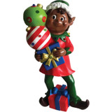 Fraser Hill Farm 30-inch African American Elf Figurine Holding Presents with Built-in Multicolor LED Lights