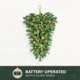 Fraser Hill Farm 36-in. Artificial Pine Teardrop Door Hanging with Pinecones and Warm White LED Lights