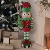 Fraser Hill Farm 36-inch Elf Nutcracker Figurine Holding Tree in Red/Green