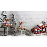 Fraser Hill Farm Indoor/Outdoor Oversized Christmas Decor with Long-Lasting LED Lights, Santa Sleigh and Flying Reindeer 3-Piece Set