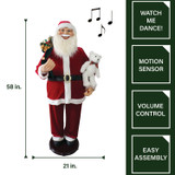 Fraser Hill Farm 58-In. Dancing Santa with Teddy Bear, Life-Size Motion-Activated Christmas Animatronic