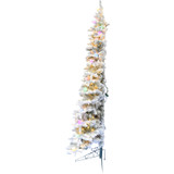 Fraser Hill Farm 6.5-ft. Snowy Christmas Half Tree with Flock, Warm White LED, and Frosted G40 Multicolored Lighting