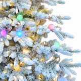 Fraser Hill Farm 6.5-ft. Snowy Christmas Half Tree with Flock, Warm White LED, and Frosted G40 Multicolored Lighting