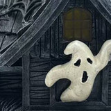 1-Ft. Animated LED Haunted House with Flying Witches Halloween Decoration, Battery Operated (3 AAA)