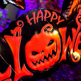 1.7-Ft. LED Black Happy Halloween Sign with Ghosts & Stake for Indoors & Covered Outdoors, (2 AA)