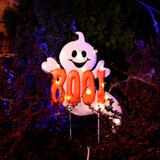 2-Ft. LED White Happy Halloween Sign with Ghosts & Stake for Indoors & Covered Outdoors, (2 AA)