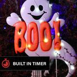 2-Ft. LED White Happy Halloween Sign with Ghosts & Stake for Indoors & Covered Outdoors, (2 AA)