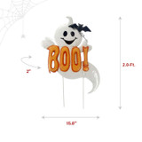 2-Ft. LED White Happy Halloween Sign with Ghosts & Stake for Indoors & Covered Outdoors, (2 AA)