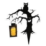 2-Ft. LED Metal Spooky Tree with Owl & Lantern for Indoors & Covered Outdoors, Plug Operated