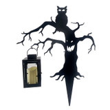 2-Ft. LED Metal Spooky Tree with Owl & Lantern for Indoors & Covered Outdoors, Plug Operated