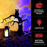 2-Ft. LED Metal Spooky Tree with Owl & Lantern for Indoors & Covered Outdoors, Plug Operated
