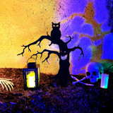 2-Ft. LED Metal Spooky Tree with Owl & Lantern for Indoors & Covered Outdoors, Plug Operated