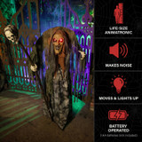 5.6-Ft.Standing Animated Hunchback Witch with Skull-Topped Staff Animatronic